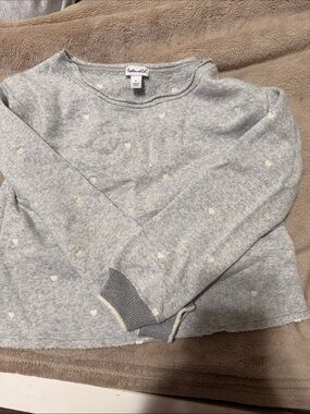 Splendid Light Gray Crewneck Sweater with Tiny Cream Hearts